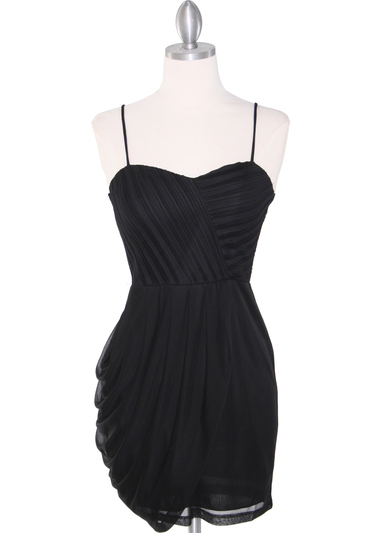 1113 Asymmetrical Mini Cocktail Dress - Black, Front View Medium
