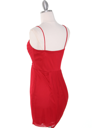 1113 Asymmetrical Mini Cocktail Dress - Red, Back View Medium