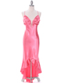 1135 Coral Satin Evening Dress with Rhinestone Buckle - Coral, Front View Thumbnail