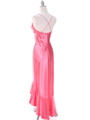 1135 Coral Satin Evening Dress with Rhinestone Buckle - Coral, Back View Thumbnail