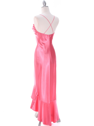1135 Coral Satin Evening Dress with Rhinestone Buckle - Coral, Back View Medium
