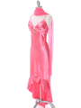 1135 Coral Satin Evening Dress with Rhinestone Buckle - Coral, Alt View Thumbnail