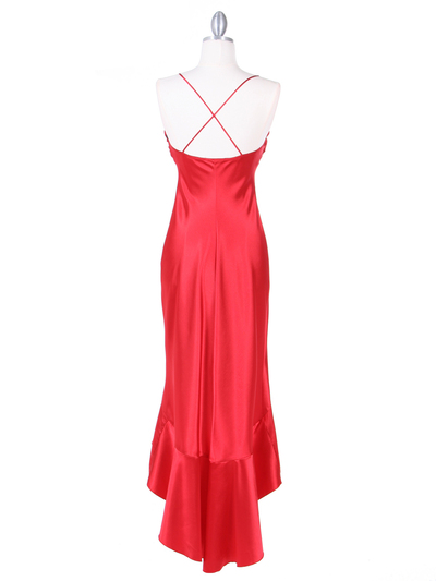1135 Red Satin Evening Dress with Rhinestone Buckle - Red, Back View Medium
