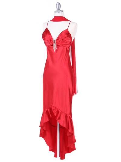 1135 Red Satin Evening Dress with Rhinestone Buckle - Red, Alt View Medium