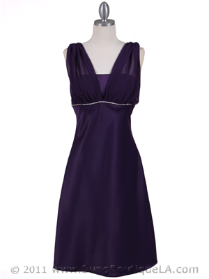1165 Purple Cocktail Dress with Rhinestone Trim, Purple