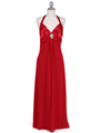 1186 Red Chiffon Evening Dress - Red, Front View Thumbnail