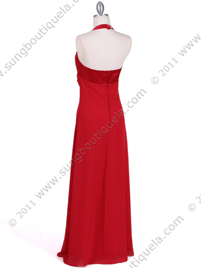 1186 Red Chiffon Evening Dress - Red, Back View Medium