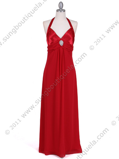 1186 Red Chiffon Evening Dress - Red, Front View Medium
