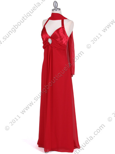 1186 Red Chiffon Evening Dress - Red, Alt View Medium