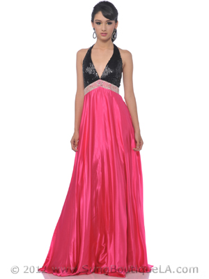 120 Sequin Halter Top Prom Dress, Black Hot Pink
