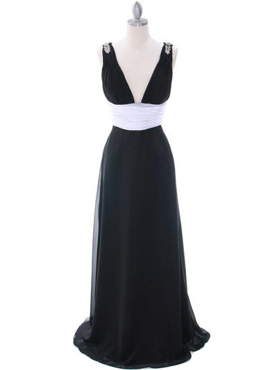 1210 Black White Evening Dress - Black, Front View Medium