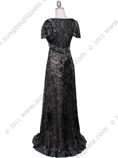1227 Black Lace Evening Dress - Black, Back View Medium
