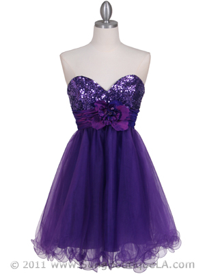 125 Purple Sequin Top Cocktail Dress, Purple