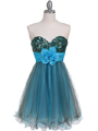 Turquoise Brown Sequin Top Cocktail Dress