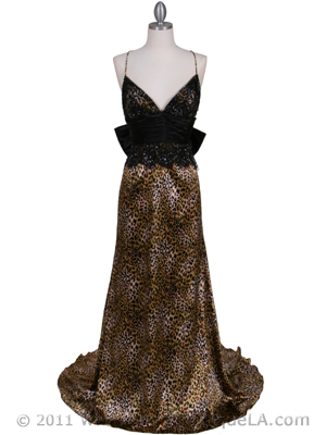 126 Animal Print Evening Gown, Brown