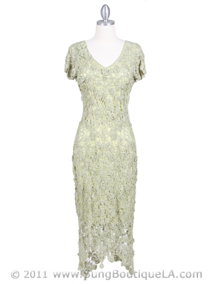 12959 Apple Green Flower Crochet Dress, Apple Green
