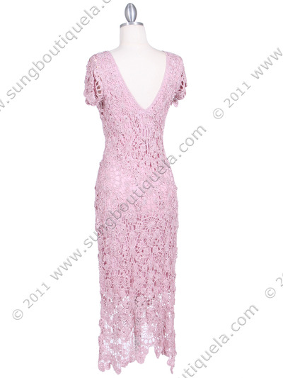 12959 Pink Flower Crochet Dress - Pink, Back View Medium