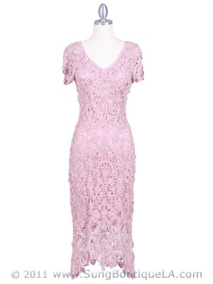 12959 Pink Flower Crochet Dress, Pink