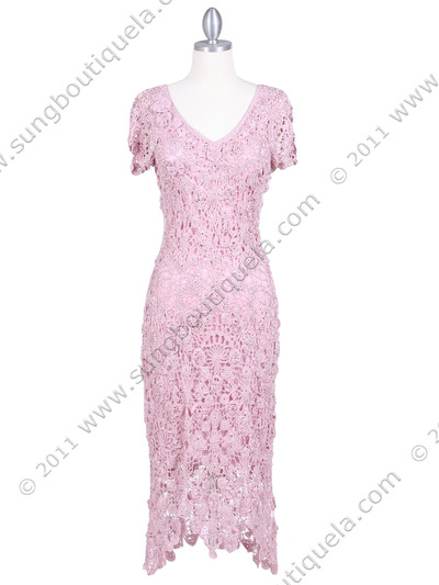 12959 Pink Flower Crochet Dress - Pink, Front View Medium
