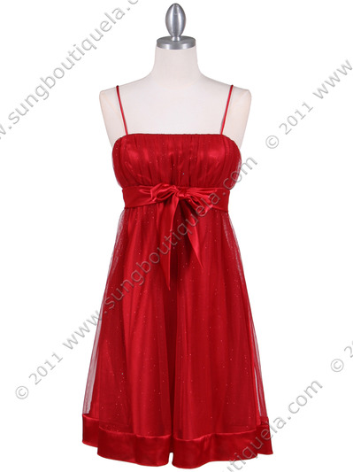 1302 Red Giltter Cocktail Dress - Red, Front View Medium
