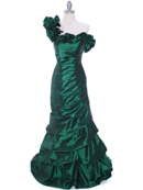 Olive One Shoulder Taffeta Evening Dress