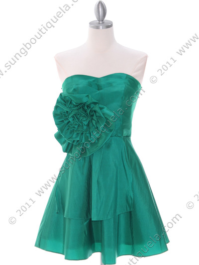 1337 Green Taffeta Homecoming Dress - Green, Front View Medium