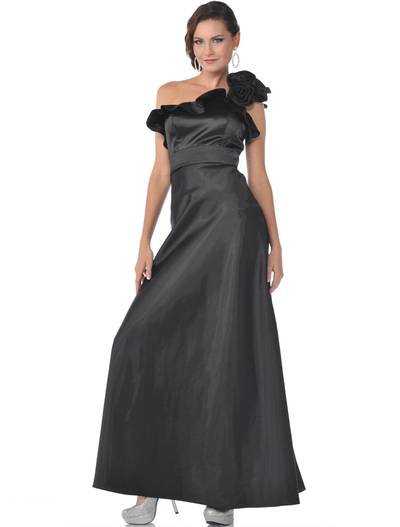 1348 One Shoulder Charmeus Evening Dress - Black, Front View Medium