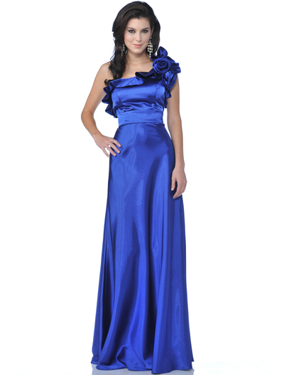 1348 One Shoulder Charmeus Evening Dress - Royal Blue, Front View Medium