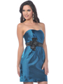 1350 Strapless Charmeuse Cocktail Dress - Teal, Front View Thumbnail