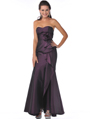 1353 Strapless Evening Dress with Rosette Decore - Plum, Front View Thumbnail