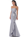 1353 Strapless Evening Dress with Rosette Decore - Silver, Front View Thumbnail
