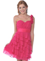 1354 Fuschia One Shoulder Rosette Strap Cocktail Dress