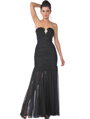 1358 Black Strapless Evening Dress with Rhinestone Decor - Black, Front View Thumbnail