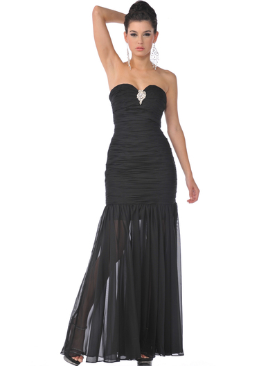 1358 Black Strapless Evening Dress with Rhinestone Decor - Black, Front View Medium
