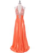 Tangerine Halter Rhinestone Evening Dress