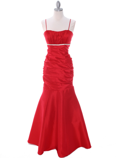 1546 Red Taffeta Evening Dress - Red, Front View Medium