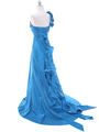 1613 Indigo Blue Taffeta Rosette Prom Evening Dress - Indigo Blue, Back View Thumbnail