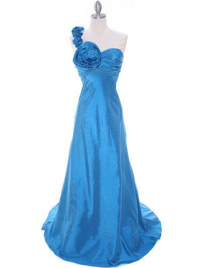 1613 Indigo Blue Taffeta Rosette Prom Evening Dress - Indigo Blue, Front View Medium