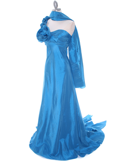 1613 Indigo Blue Taffeta Rosette Prom Evening Dress - Indigo Blue, Alt View Medium
