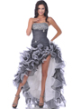 1614 Sparkling High Low Ruffle Prom Dress - White, Front View Thumbnail