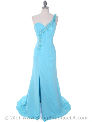 1624 Aqua One Shoulder Evening Dress, Aqua