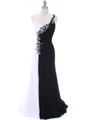 1624 Black/White One Shoulder Floral Evening Dress - Black White, Front View Thumbnail