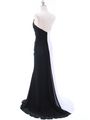 1624 Black/White One Shoulder Floral Evening Dress - Black White, Back View Thumbnail