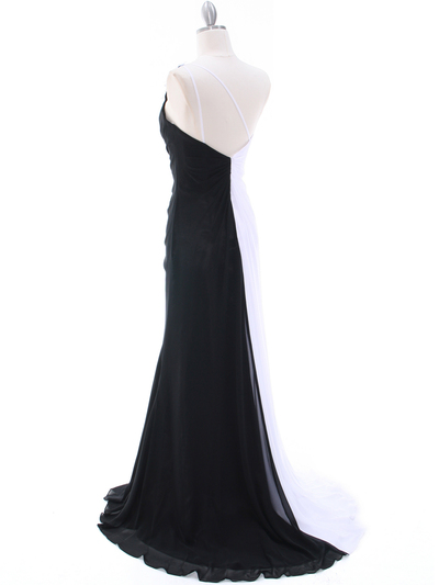 1624 Black/White One Shoulder Floral Evening Dress - Black White, Back View Medium