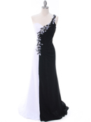 Black/White One Shoulder Floral Evening Dress