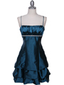 1639 Teal Charmeuse Cocktail Dress - Teal, Front View Thumbnail