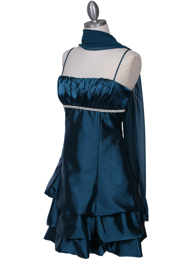 1639 Teal Charmeuse Cocktail Dress - Teal, Alt View Medium