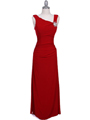 1643 Red Draped Back Evening Dress with Rhinestone Pin - Red, Front View Thumbnail