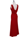 1643 Red Draped Back Evening Dress with Rhinestone Pin - Red, Back View Thumbnail