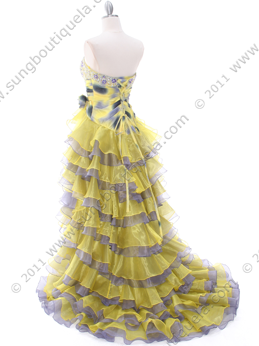 1645 YellowPurple Strapless Evening Dress - Yellow Purple, Back View ...